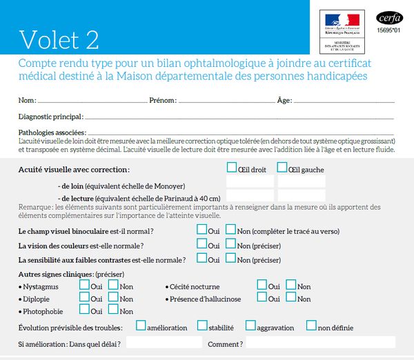 Volet 2 Bilan Ophtalmologique du certificat medical cerfa 15695 01