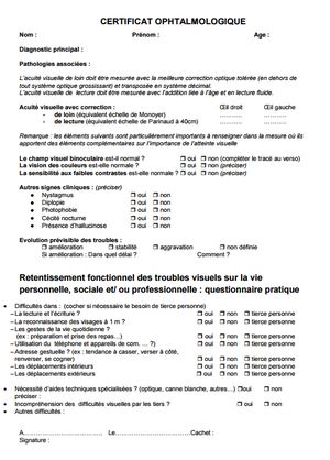 Certificat Ophtalmogique MDPH nouvelle version